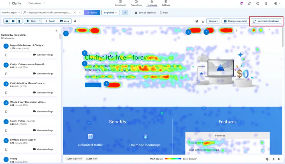 Mapy cieplne Microsoft Clarity